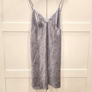 Adonna Leopard Print Grey White Cami Slip Dress Teddy Lingerie Nightdress Soft L